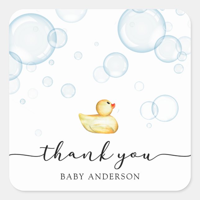 Pegatina Cuadrada Baby Shower Rubber Ducky (Anverso)