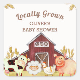 Pegatina Cuadrada Baby Shower Rustic Barnyard Animals