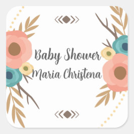 Pegatina Cuadrada Baby Shower Rústico Boho