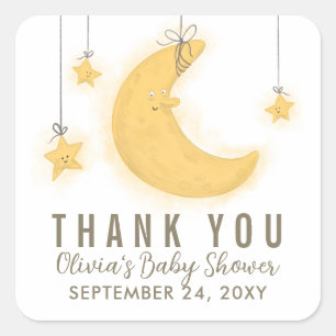 Pegatina Cuadrada Baby Shower Smion Moon Stars Gracias