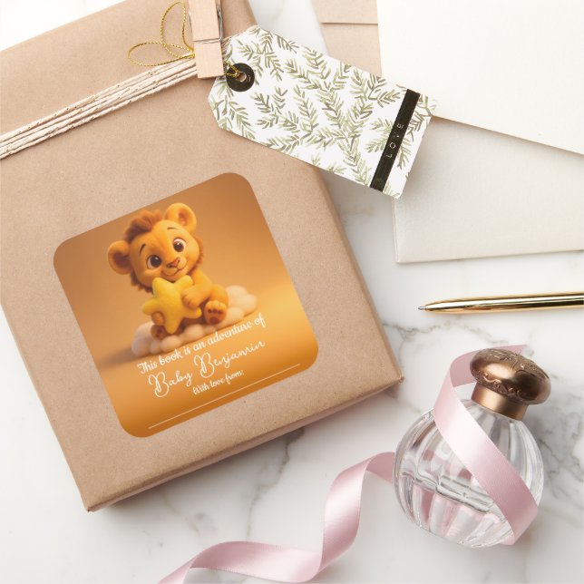 Pegatina Cuadrada Baby Shower Sticker – Little Lion & Star (Regalar)