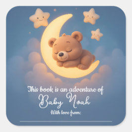Pegatina Cuadrada Baby Shower Sticker – Teddy Bear on the Moon