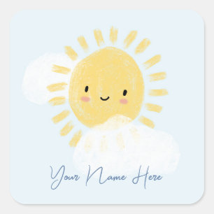 Pegatina Cuadrada Baby Shower Sunshine personalizado de primer cumpl