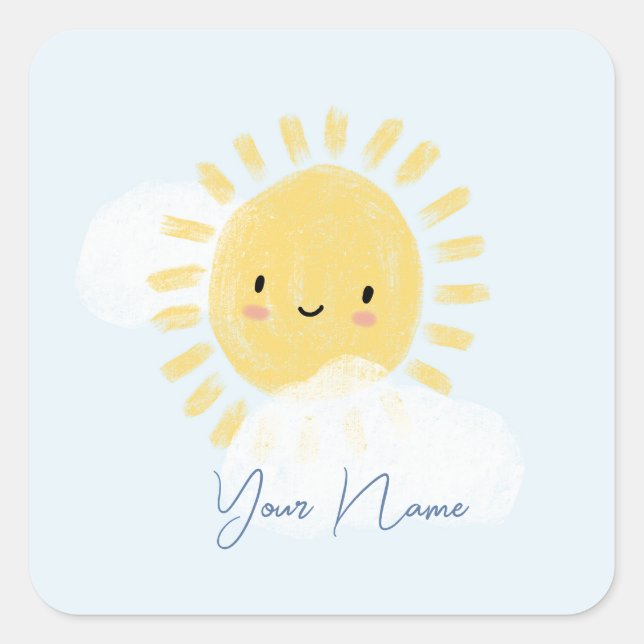 Pegatina Cuadrada Baby Shower Sunshine personalizado de primer cumpl (Anverso)