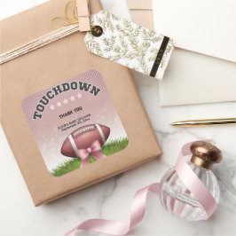 Pegatina Cuadrada Baby Shower táctil de cinta rosada para el fútbol