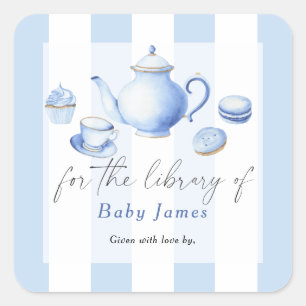 Pegatina Cuadrada Baby shower tema Tea Party para la biblioteca de