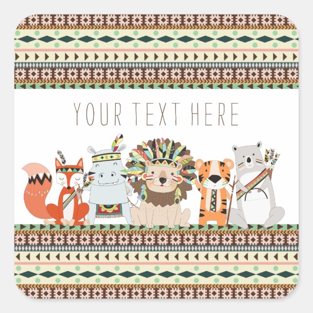 Pegatina Cuadrada Baby Shower tribal (Anverso)