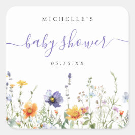 Pegatina Cuadrada Baby Shower Wildflower