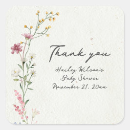 Pegatina Cuadrada Baby Shower Wildflower