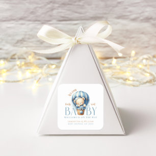 Pegatina Cuadrada Baby Teddy Bear Blue Ballon Boy