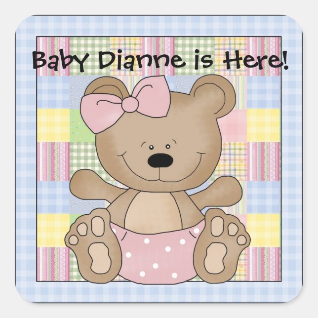 Pegatina Cuadrada Baby Teddy Bear Pegatinas (Anverso)
