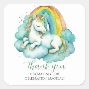 Pegatina Cuadrada Baby Unicorn Baby Shower Gracias