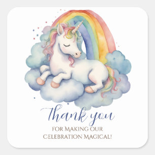 Pegatina Cuadrada Baby Unicorn Boy Baby Shower Gracias