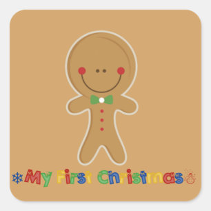 Pegatina Cuadrada Babys First Christmas Gingerbread Boy