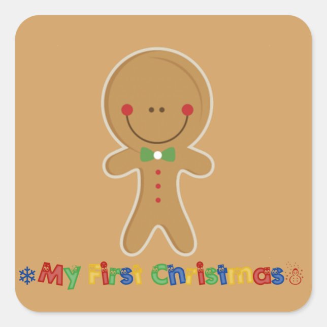 Pegatina Cuadrada Babys First Christmas Gingerbread Boy (Anverso)