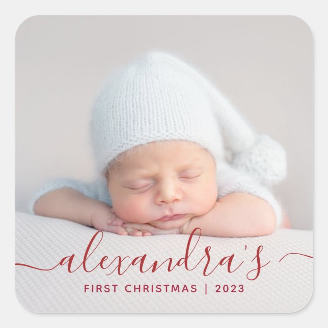 Pegatina Cuadrada Babys First Christmas Photo (Anverso)
