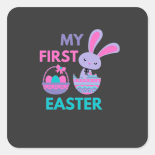 Pegatina Cuadrada Babys First Easter Funny Rabbit