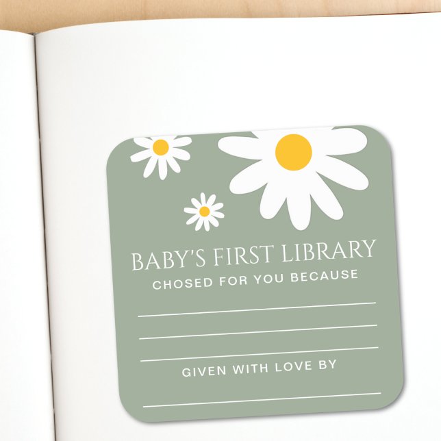 Pegatina Cuadrada Baby's first Library Baby Shower  (Subido por el creador)