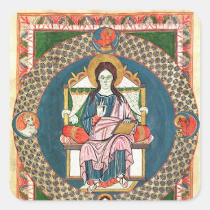 Pegatina Cuadrada Bacalao. Cristo 1948 en majestad