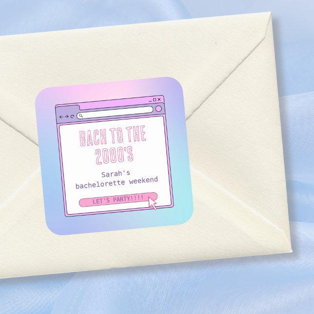 Pegatina Cuadrada Bach a los 2000's Y2K Despedida de Soltera Persona (Bach To The 2000's Y2K Bachelorette Personalized Square Sticker)