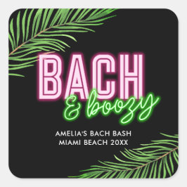 Pegatina Cuadrada Bach & Boozy Neon Green & Pink Tropical Weekend