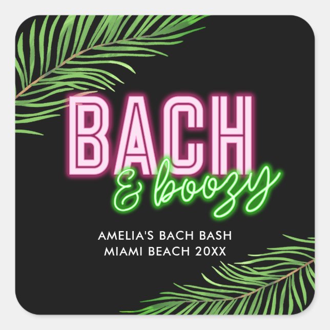 Pegatina Cuadrada Bach & Boozy Neon Green & Pink Tropical Weekend (Anverso)