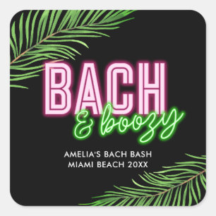 Pegatina Cuadrada Bach & Boozy Verde Neón y Rosa Fin de Semana Tropi