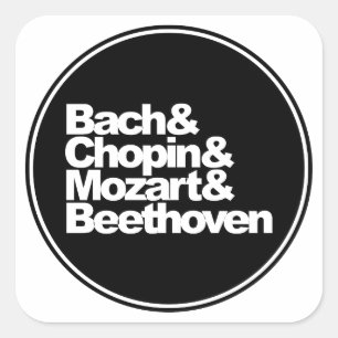 Pegatina Cuadrada Bach y Chopin y Mozart y Beethoven