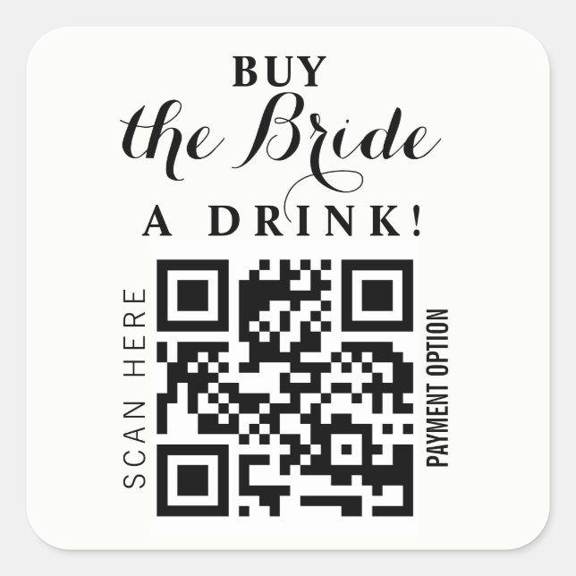 Pegatina Cuadrada Bachelorette Buy the Bride una bebida código QR (Anverso)