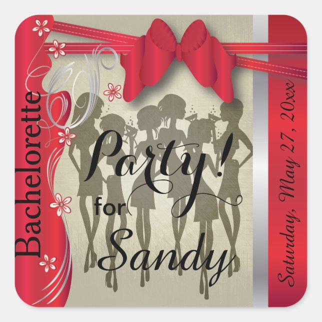 Pegatina Cuadrada Bachelorette o Chicas de la diva de la fiesta de c (Anverso)