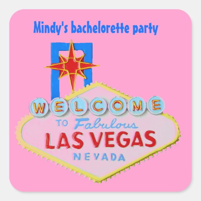 Pegatina Cuadrada Bachelorette Pink Las Vegas (Anverso)