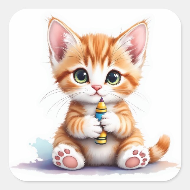 Pegatina Cuadrada Back To School Kitten-The Cutest EVER! Sticker (Anverso)