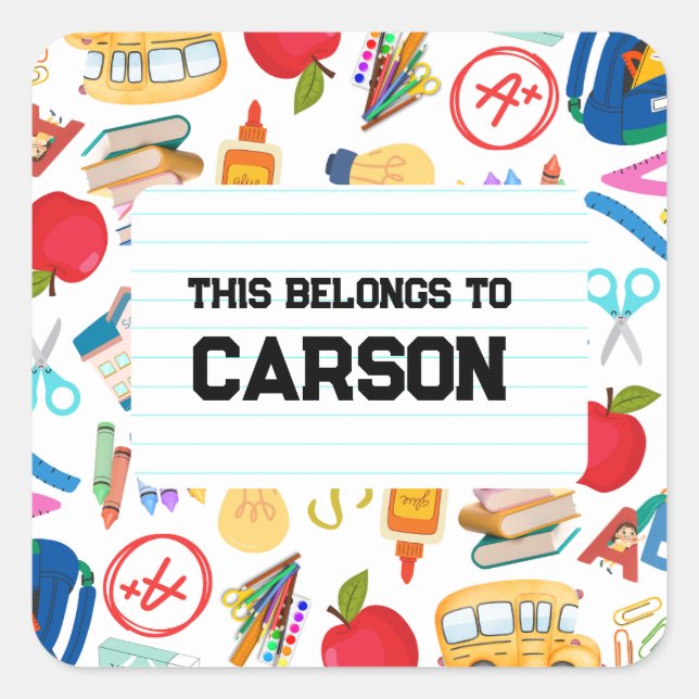 Pegatina Cuadrada Back To School Supplies (Anverso)