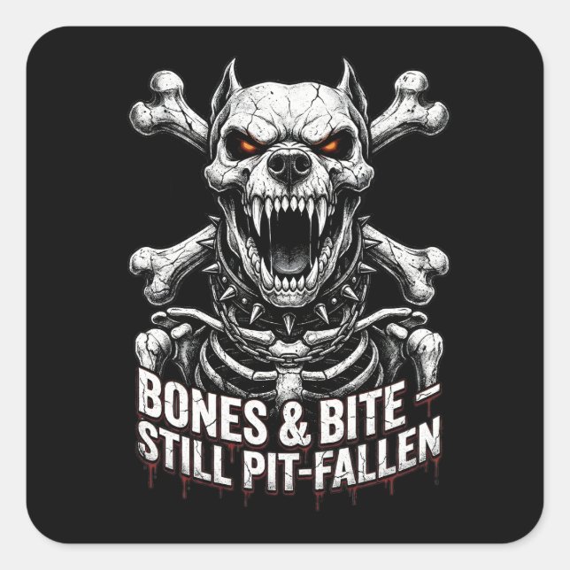 Pegatina Cuadrada Badass Skeleton Bulldog Gothic Skull (Anverso)