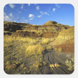 Pegatina Cuadrada Badlands en el Parque Provincial Dinosaur, en Albe