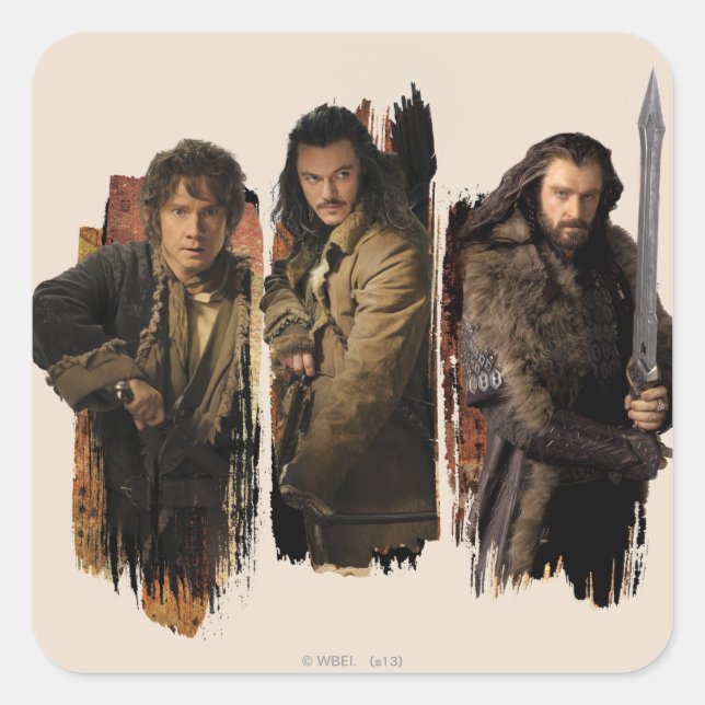 PEGATINA CUADRADA BAGGINS™, BARD THE BOWMAN™, & THORIN OAKENSHIELD™ (Anverso)