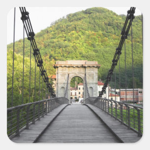 Pegatina Cuadrada Bagni di Lucca, Toscana, Italia - Un puente antigu