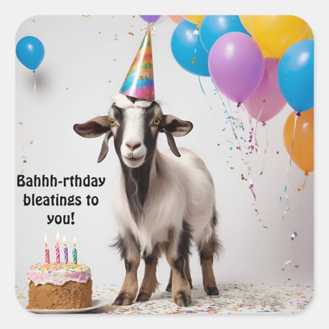 Pegatina Cuadrada Bahhh-rthday te sangra! cabra (Anverso)