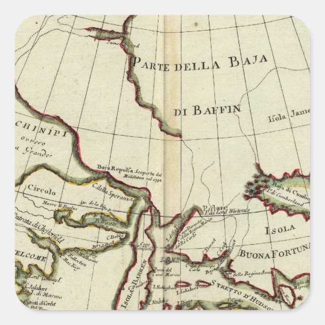 Pegatina Cuadrada Bahía de Baffin Océano Atlántico Norte (Anverso)