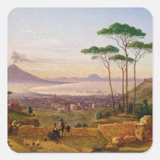 Pegatina Cuadrada Bahía de Nápoles (Anverso)