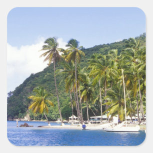 Pegatina Cuadrada Bahía Marigot, Santa Lucía, Caribe