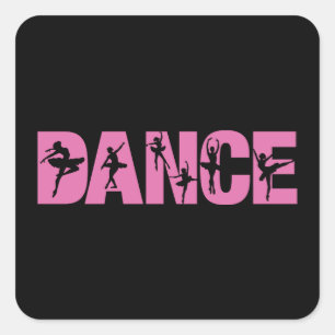 Pegatina Cuadrada Baila de color rosa con recortes de bailarina