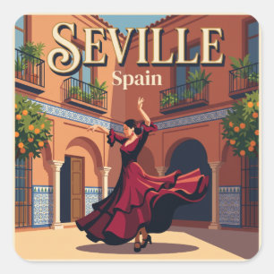 Pegatina Cuadrada Bailarín de flamenco de Sevilla España