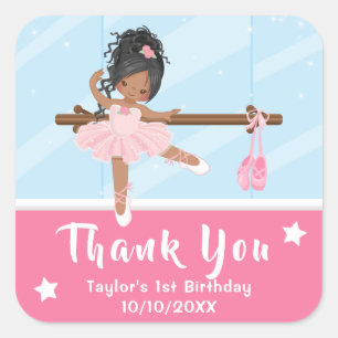 Pegatina Cuadrada Bailarina Afroamericana Cumpleaños Rosa Gracias