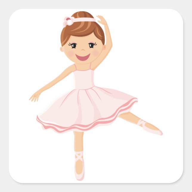 Pegatina Cuadrada Bailarina bailarina con pelo castaño (Anverso)