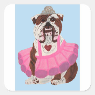 Pegatina Cuadrada Bailarina Bulldog