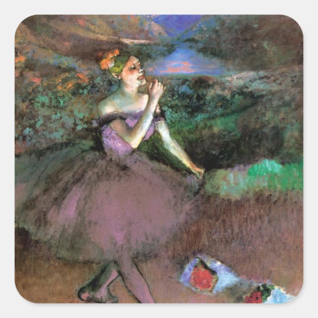 Pegatina Cuadrada Bailarina con Bouquets de Degas (Anverso)
