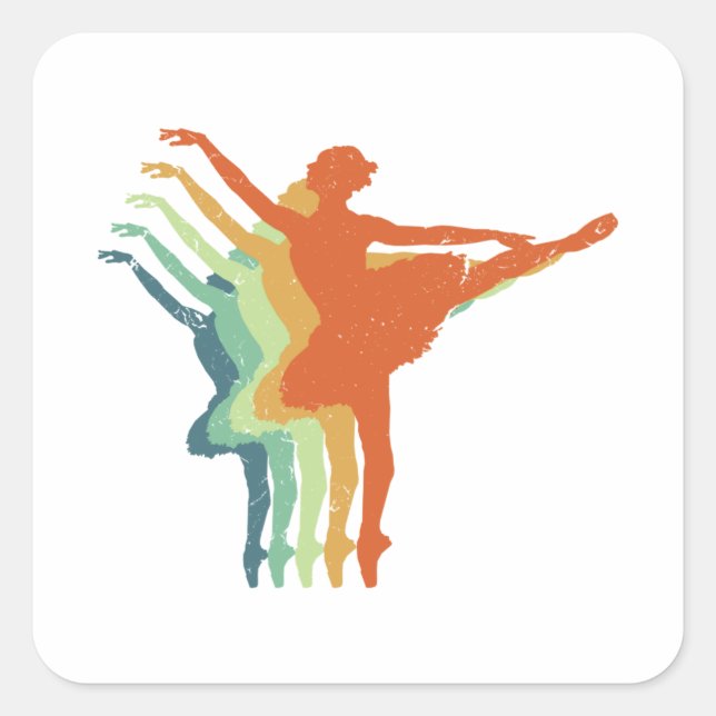 Pegatina Cuadrada Bailarina de baile Retro Ballerina Mujer Ballet Lo (Anverso)