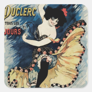 Pegatina Cuadrada Bailarina de Flamenco Art Nouveau Vintage, Embajad