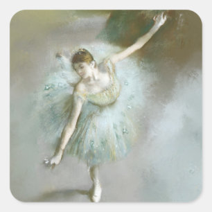 Pegatina Cuadrada Bailarina en degas verdes, arte